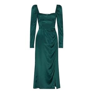 Reformation Green Ruched Puff Sleeve Dress